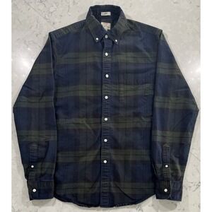 J.Crew Oxford Shirt Mens Small Navy Blue Green Plaid Button Down Slim Fit Cotton